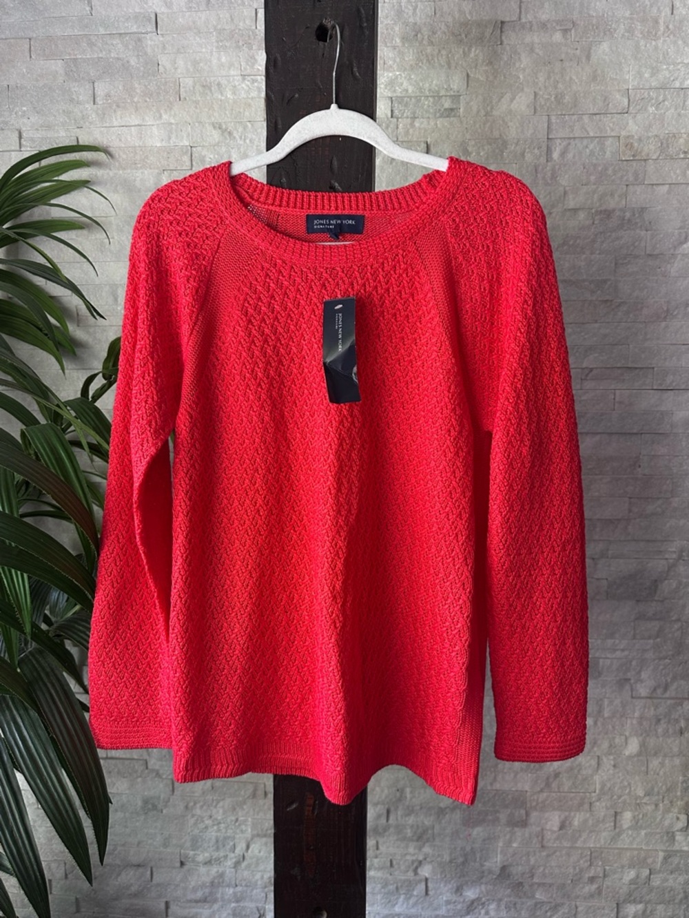 Jones New York Coral Red Orange Textured Knit Sweater Size XL New With Tags